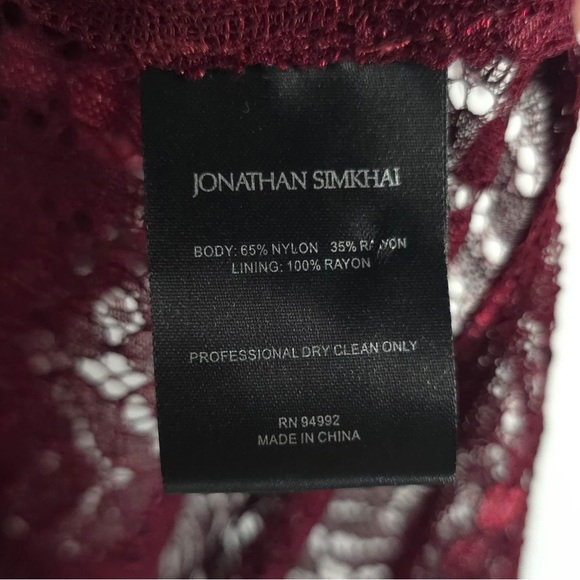 NWT JONATHAN SIMKHAI Tunic Lace Applique SS Tie V Neck Cabernet Top Size SMALL - Picture 13 of 13